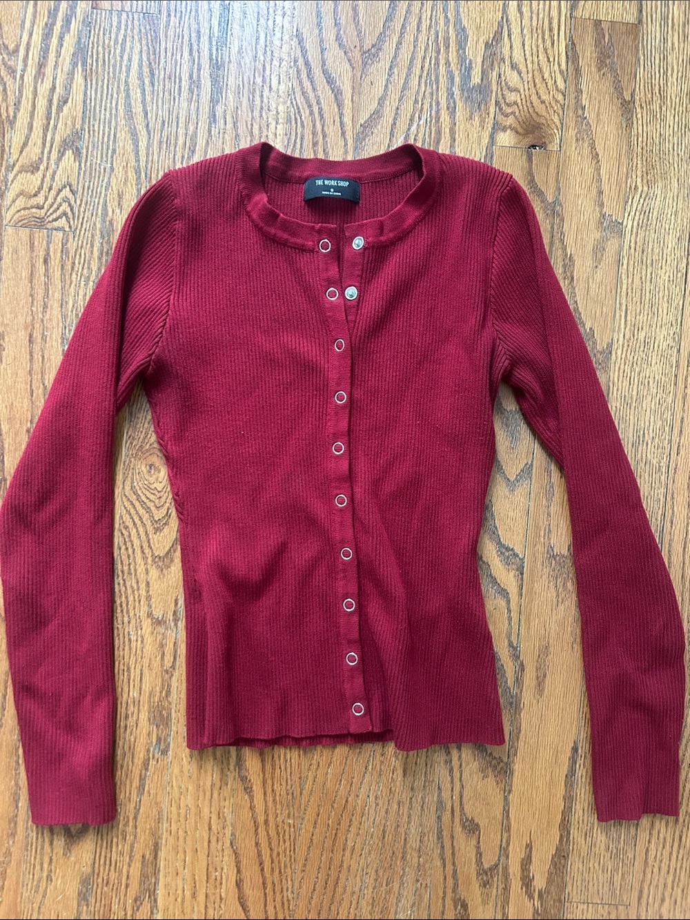 The Workshop Burgundy Ribbed Snap Henley